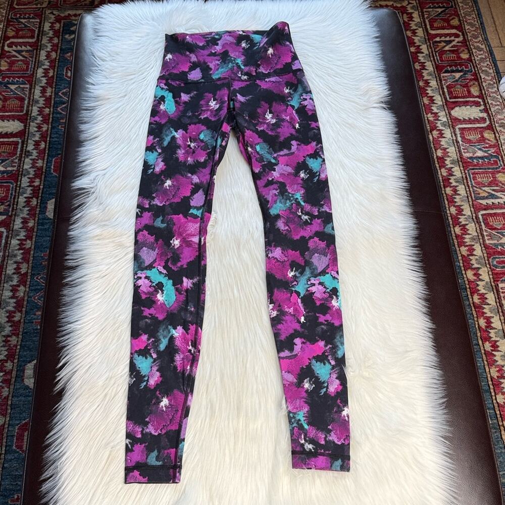 Lululemon Wunder Under High Rise Midnight Bloom Black Deep Fuchsia Tights - Picture 2 of 8